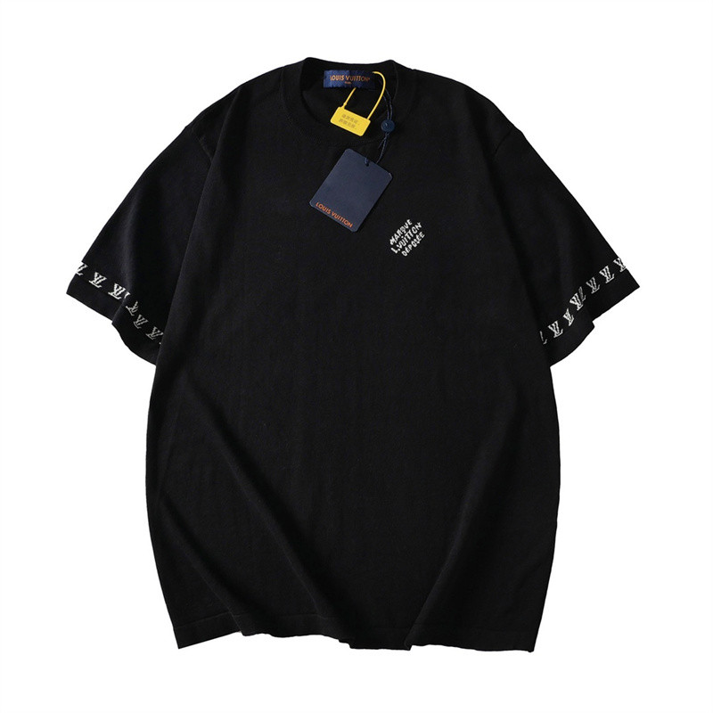 สตรีทแฟชั่นผู้ชายและผู้หญิงถักเสื้อยืดตัวอักษรคลาสสิก ผ้าแจ็คการ์ด เสื้อแขนสั้นเสื้อลําลอง