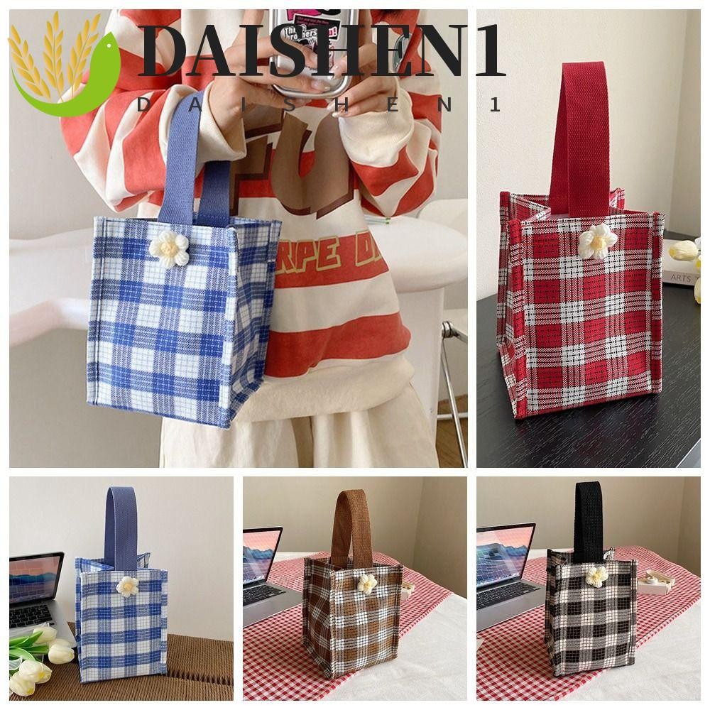 Daishen1 กระเป๋าผ้าใบ หูหิ้ว ขนาดเล็ก ใส่กล่องอาหารกลางวัน ลายดอกไม้ เรียบง่าย สําหรับปิกนิก