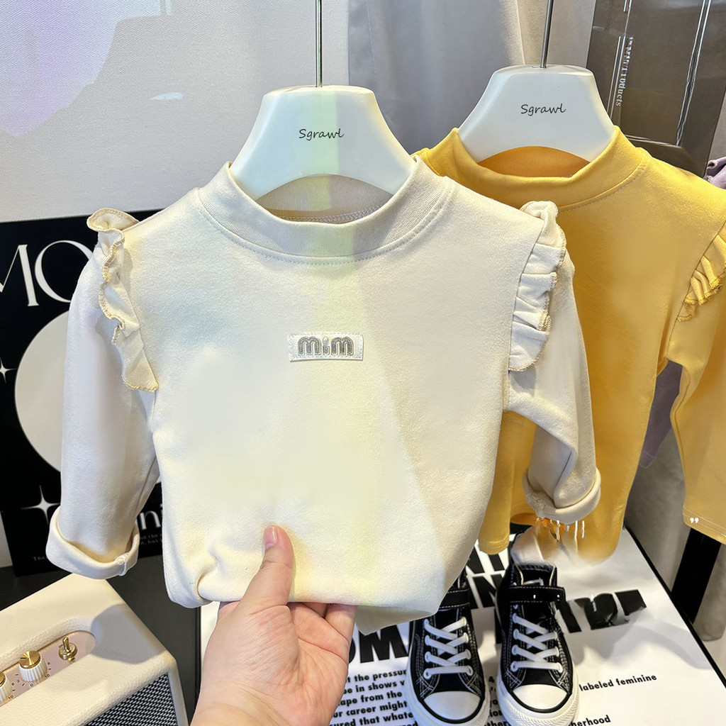 พร้อมสต็อก 80-140ซม ฤดูใบไม้ร่วงฤดูหนาวสไตล์สาวเกาหลีรุ่น ทั้งหมด-จับคู่ จุดต่ําสุด เสื้อกลางเด็กเล็กบินแขนครึ่งคอสูงเยอรมันขนแกะ