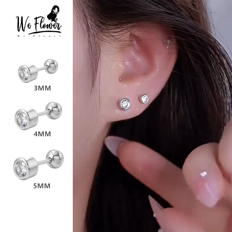เราดอกไม้1ชิ้นที่สง่างาม ส925เงินคริสตัลสกรูต่างหูสําหรับผู้หญิงผู้ชายแฟชั่นเจาะหูกระดุมอุปกรณ์เครื่องประดับ