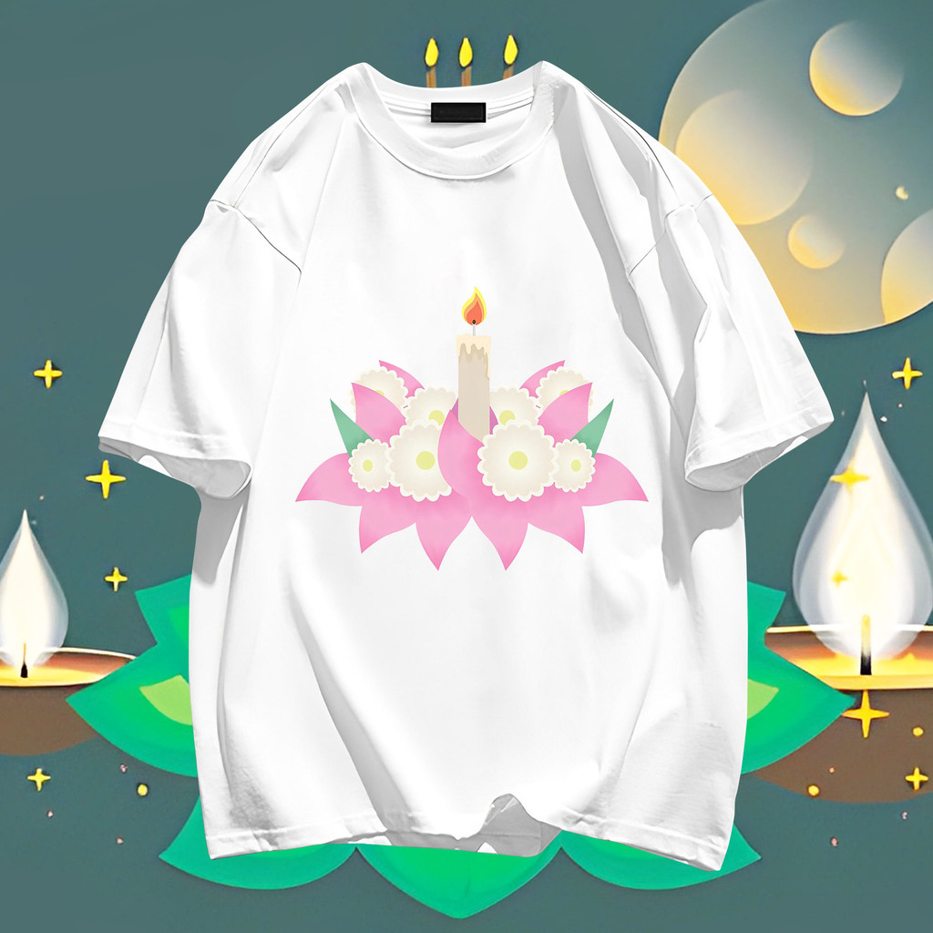 2024 ใหม่ Loi Krathong ลอยกระทง ผู้ชายและผู้หญิงผ้าฝ้ายรอบคอพิมพ์เสื้อยืดคู่รัก TP09 S-5XL