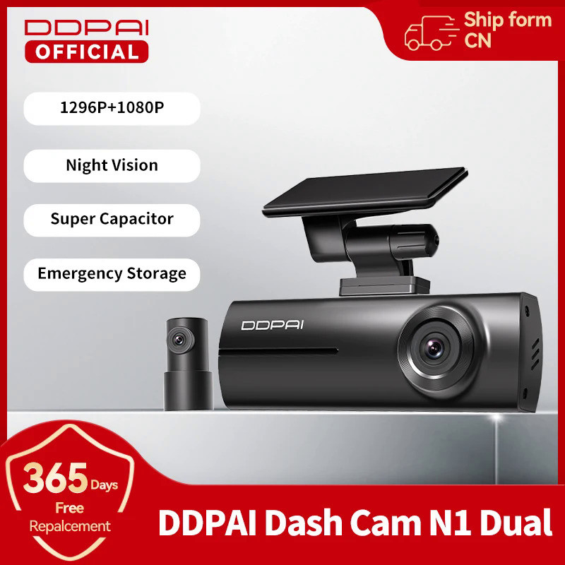 DDPAI Dash Cam N1 Dual Front and Rear Recording NightVIS 1296P Dash Camera Recorder Car DVR 24H Park