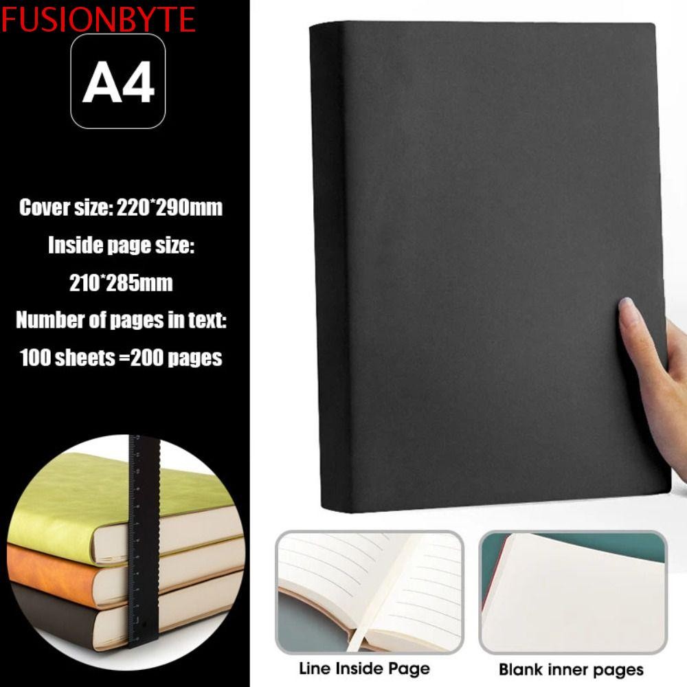 Fusionbyte A4 สมุดบันทึกหนา, แนวนอนสาย PU ปกโน้ตบุ๊คขนาดใหญ่, A4 Meeting Notepad สายขนาดใหญ่/เปล่า 200 หน้า A4 สมุดสี่เหลี่ยมไดอารี่