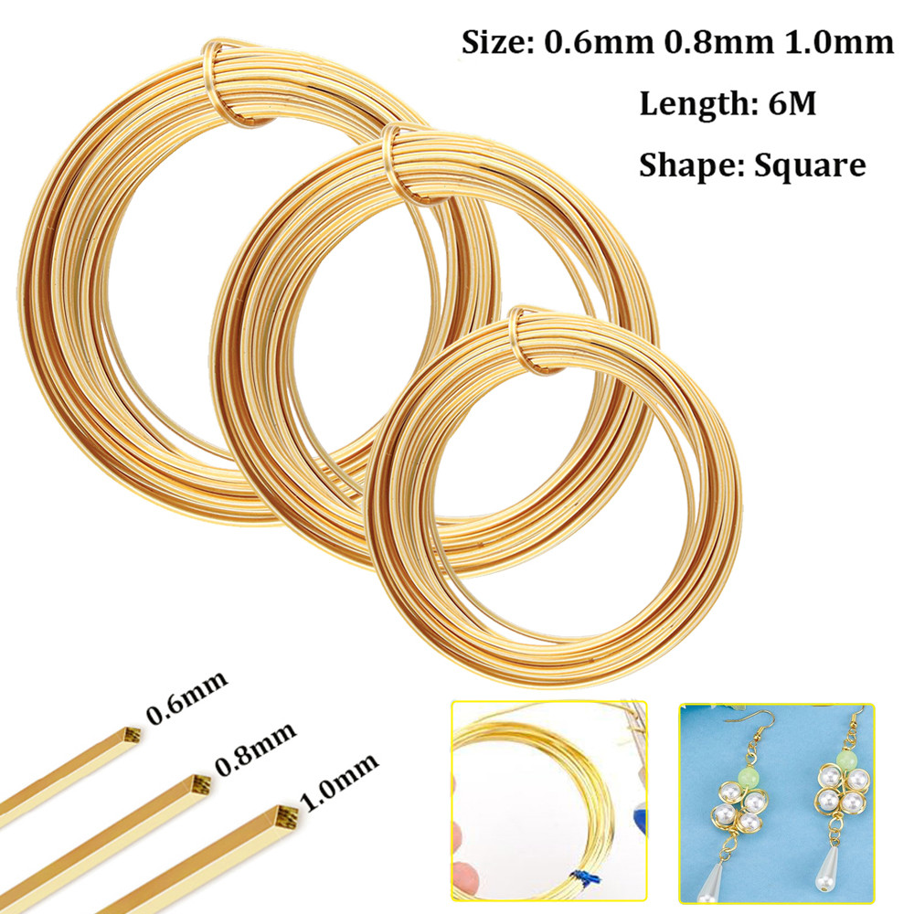0.6mm, 0.8mm, 1.0mm length 6M square coppers wire semi-hard yellow brass wire for jewelry beading process