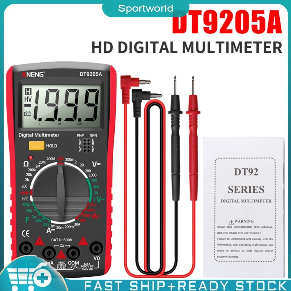 Aneng DT9205A-12 มัลติมิเตอร์ดิจิทัล AC/DC นับ 1999 ครั้ง สําหรับทดสอบแรงดันไฟฟ้า โวลต์มิเตอร์ แอมมิเตอร์ เครื่องทดสอบ