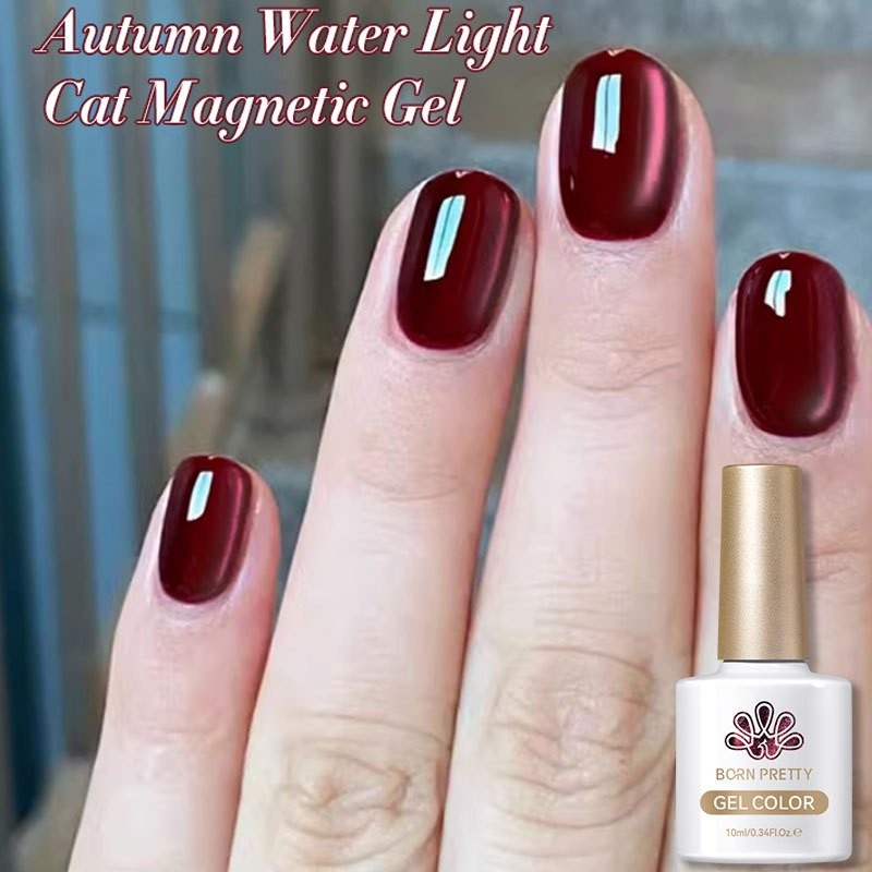 Born PRETTY เจลเล็บแม่เหล็กแมวเบา 10 มล. ฤดูใบไม้ร่วง Jelly Ruby สีแดง Soak Off UV เจลทาเล็บ