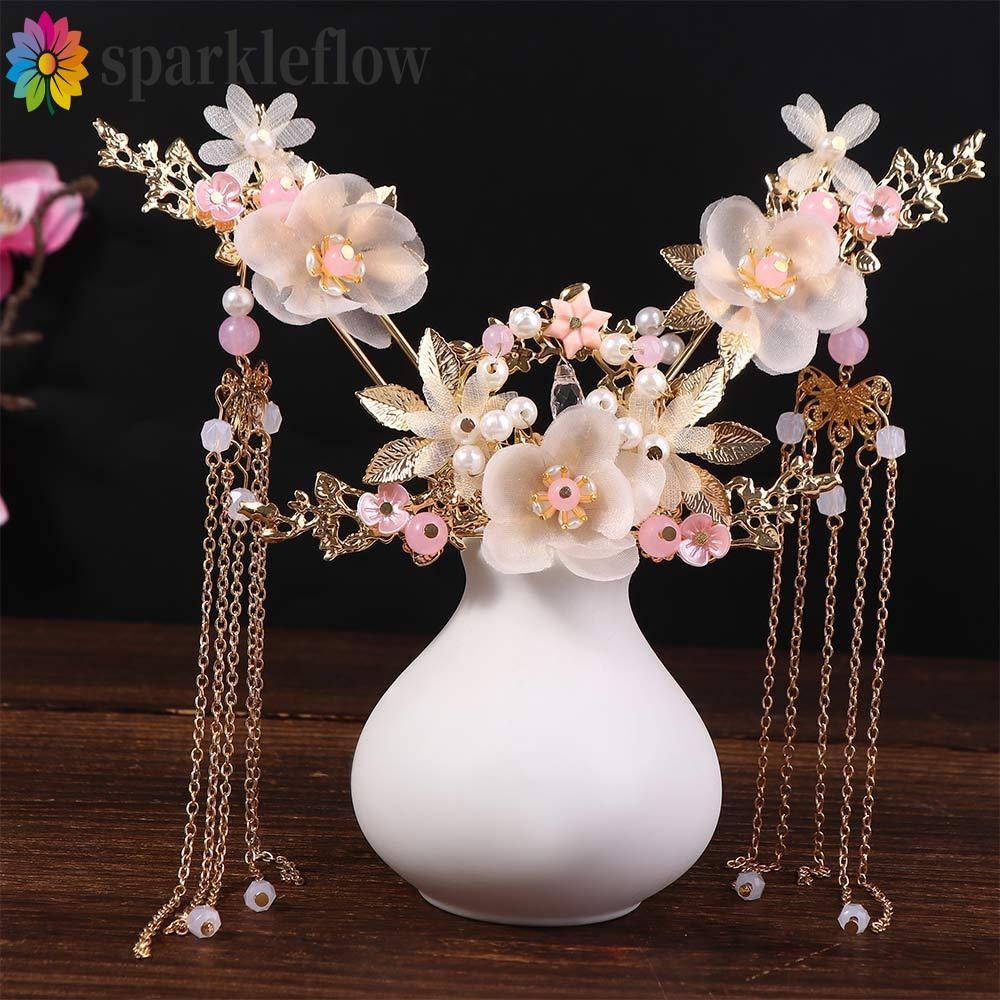 Sparkleflow Headwear ชุดเครื่องประดับผม Headpiece ยาวแฟชั่น Hairpins ผู้หญิงหวีผมคริสตัล