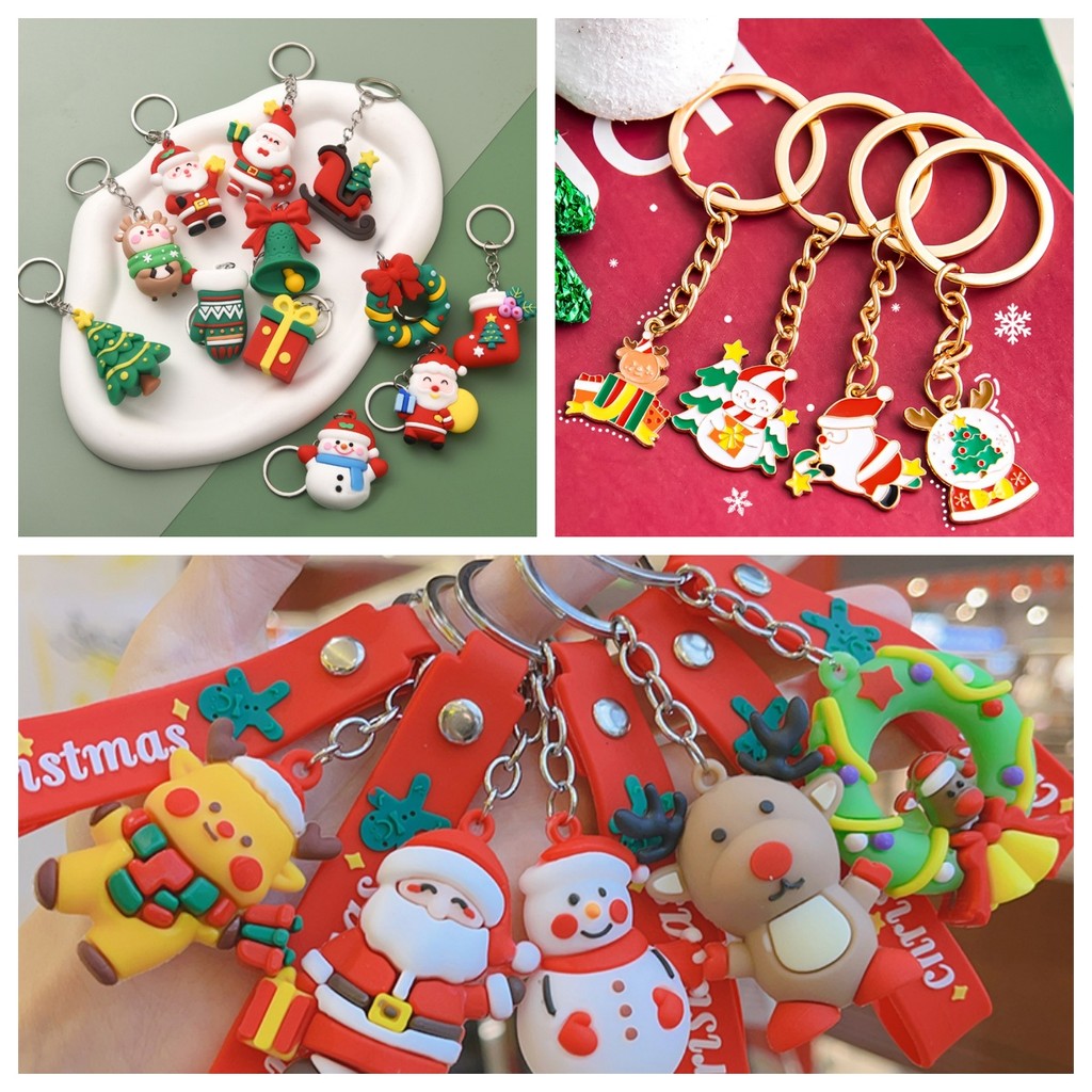 ღwdphღ พวงกุญแจโลหะคริสต์มาสน่ารัก Elk Santa Claus Snowman พวงกุญแจกระเป๋าเป้สะพายหลังจี้ตกแต่งกุญแจรถเพื่อนคู่ของขวัญ {w}