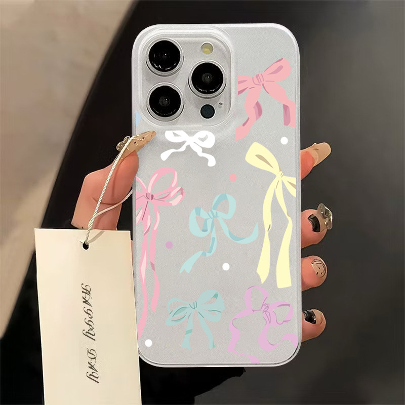 เคสโทรศัพท์มือถืออะคริลิคใส For iPhone 15 14 11 13 12ProMax X XS 7 8Plusโบว์สีส่งจากไทยสินค้า