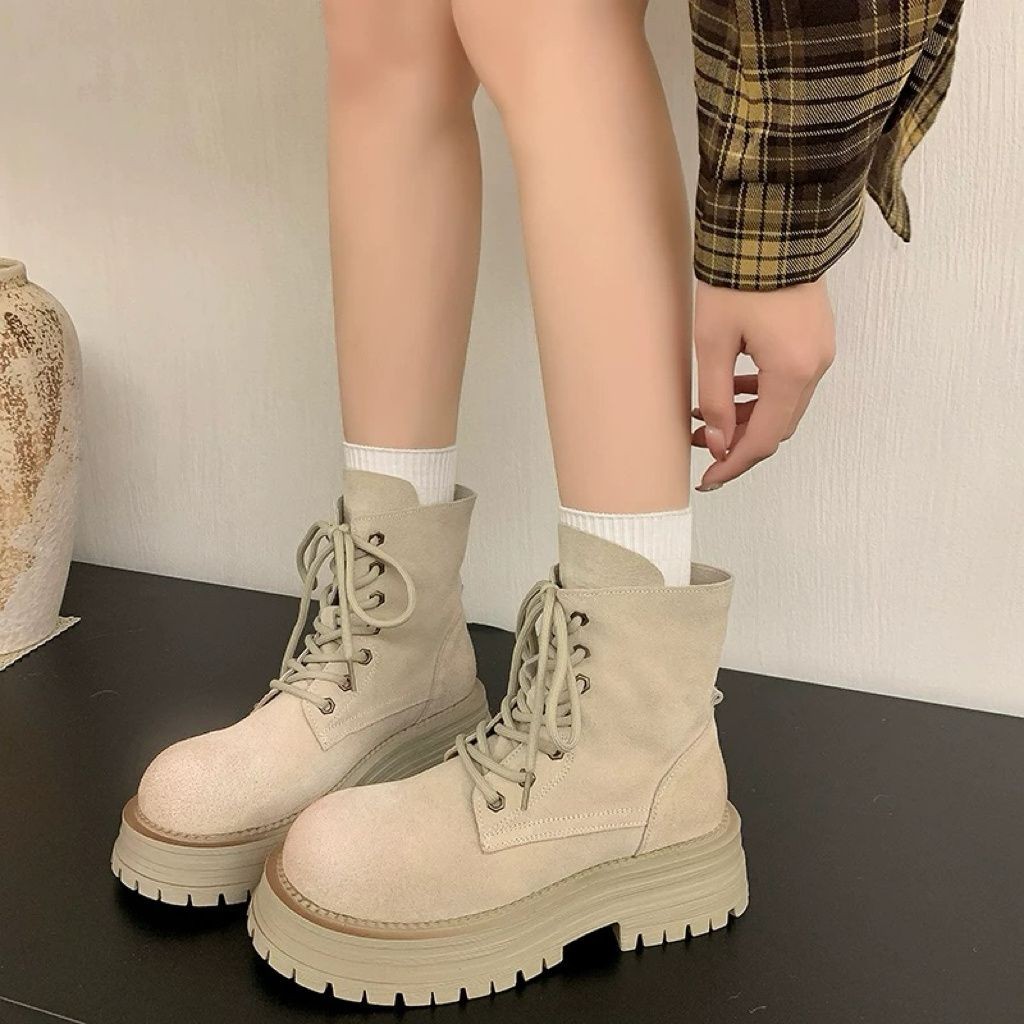 Martin Boots Mid-Tube Boots Casual Thick-Soled เวอร์ชั่นเกาหลี Cl