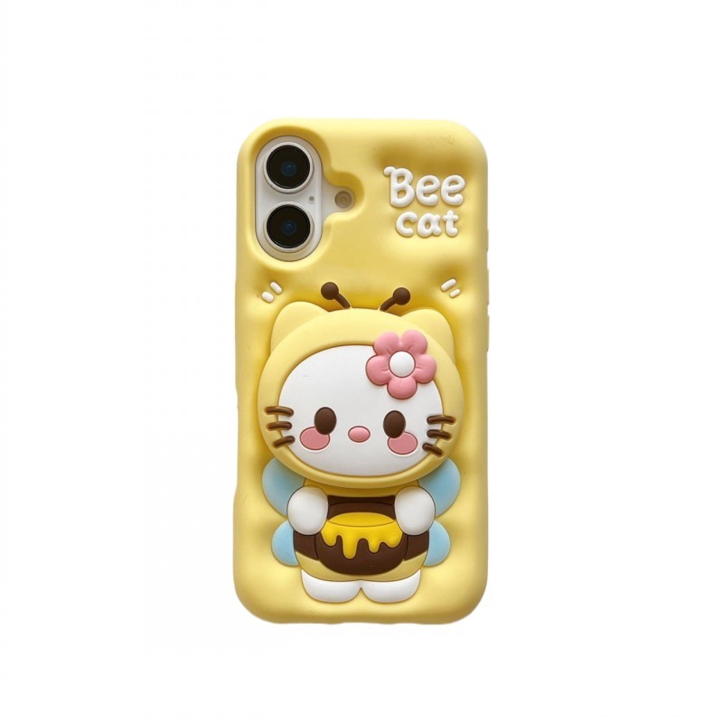 ขาตั้งตลกฝาครอบ Bee Hello Kitty เคสซิลิโคนอ่อนนุ่มสําหรับ iPhone 16 15 14 Plus 13 12 11 Pro Max