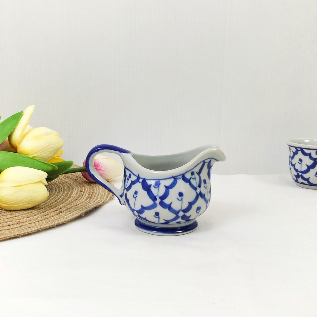 เหยือกนมเซรามิก เหยือกไซรับ ขนาด 2.8 ซม. โถใส่นม ชงกาแฟ ทนทาน งานแอนด์เมด ลายไทย ลายคราม