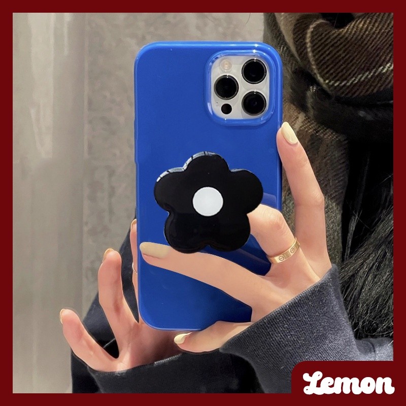 [Lemon] เคสโทรศัพท์มือถือแบบนิ่ม กันกระแทก ลายดอกไม้ สีน้ําเงินเข้ม พร้อมที่ตั้งวาง สีวาว สําหรับ iPhone 14 14pro 14promax 14plus 13 13pro 13promax 7 8 7plus 8plus 11 12 XR XSMAX 12pro 11promax 12promax