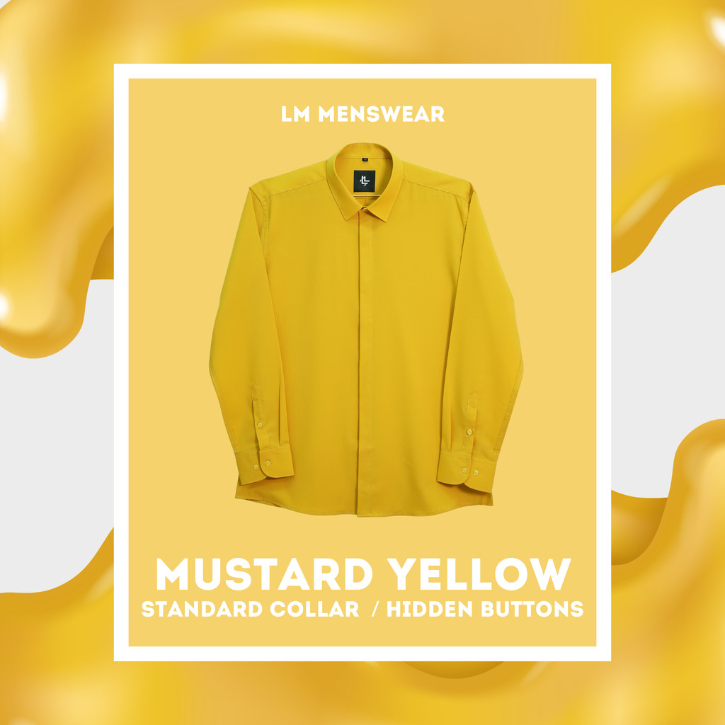 เสื้อเชิ้ตคุณภาพ คอปก 2 แบบ (ซ่อนกระดุม / โชว์กระดุม) สีเหลืองมัสตาร์ด (Mustard Yellow)