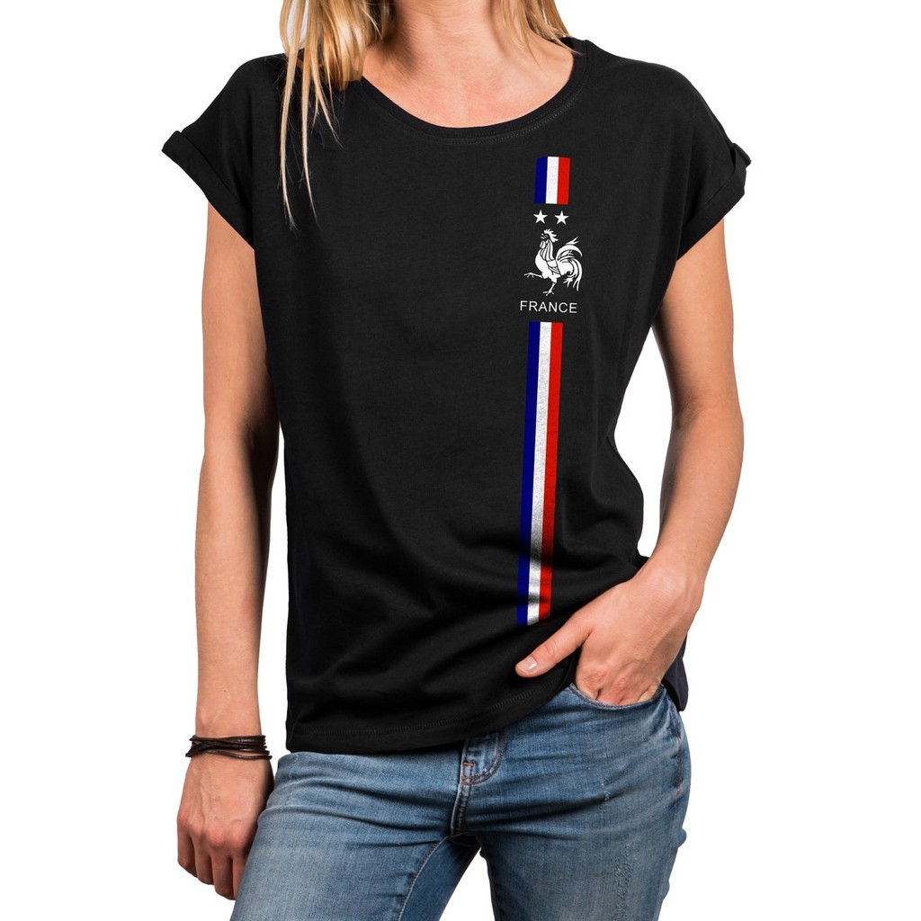 Women's shirt with France flag summer top with French flag jersey France เซ็กซี่ วินเทจ การ์ตูน