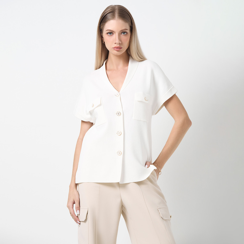 เสื้อนิตดีไซน์ชอว์ล คอลลาร์ I Shawl Collar Knit Top I 04952
