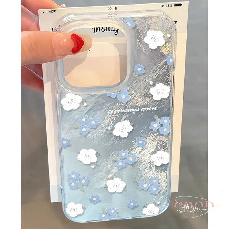 GOOD จากประเทศไทย ซิลเวอร์โฟลว์ Vortex ใช้กับ เคสไอโฟน IPHONE 16 11 12 13 14 15 PRO MAX 14PLUS/15PLUS ดอกไม้สีฟ้า