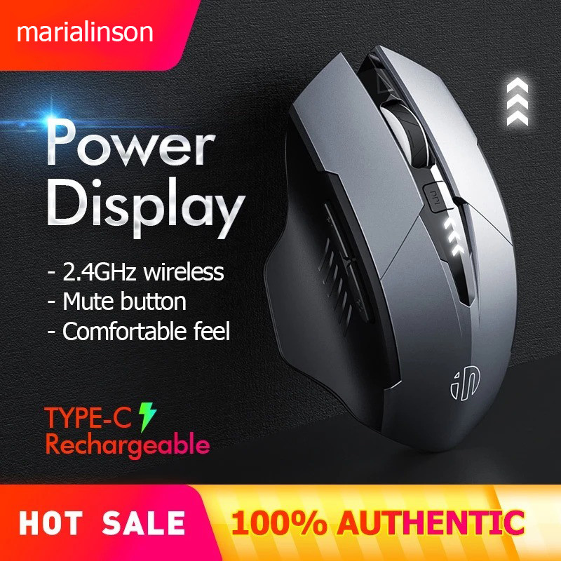 เมาส์ออปติคอล Inphic F1 1600DPI ตามหลักสรีรศาสตร์ 2.4G เงียบและเมาส์ไร้สายแบบชาร์จไฟได้ (500mAh)