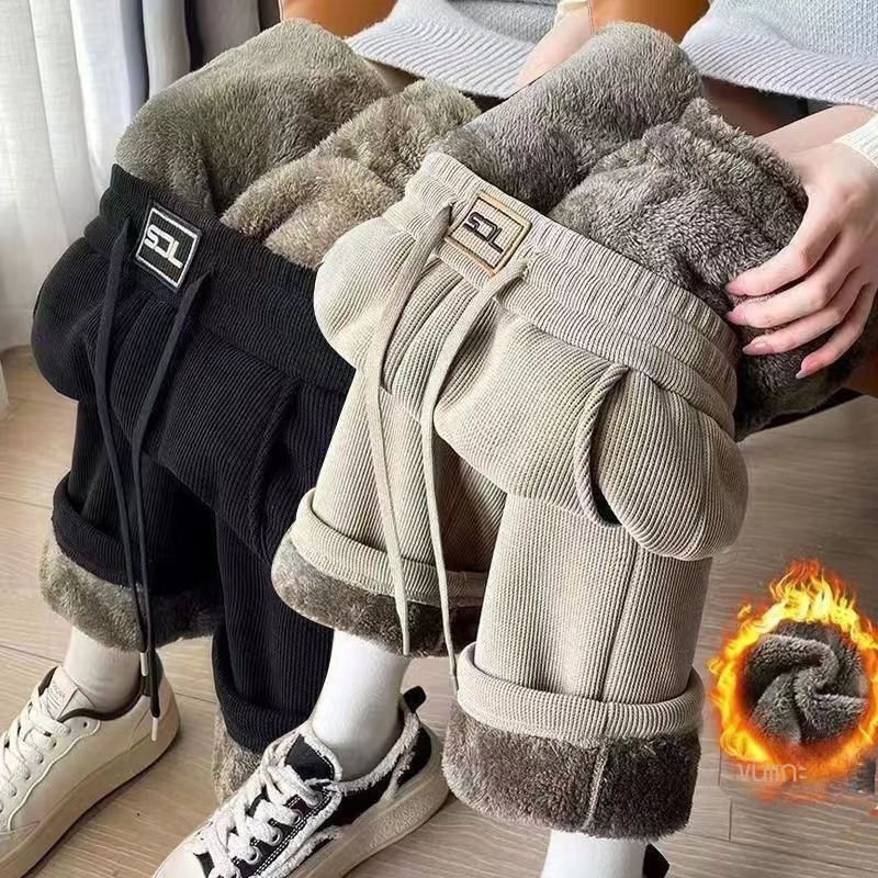 ขนแกะหนาพิเศษหนากางเกงขากว้างผู้หญิงฤดูใบไม้ร่วงฤดูหนาวสไตล์ใหม่ลําลองหลวมดูกางเกงตรงสูง - รูปที่ 7