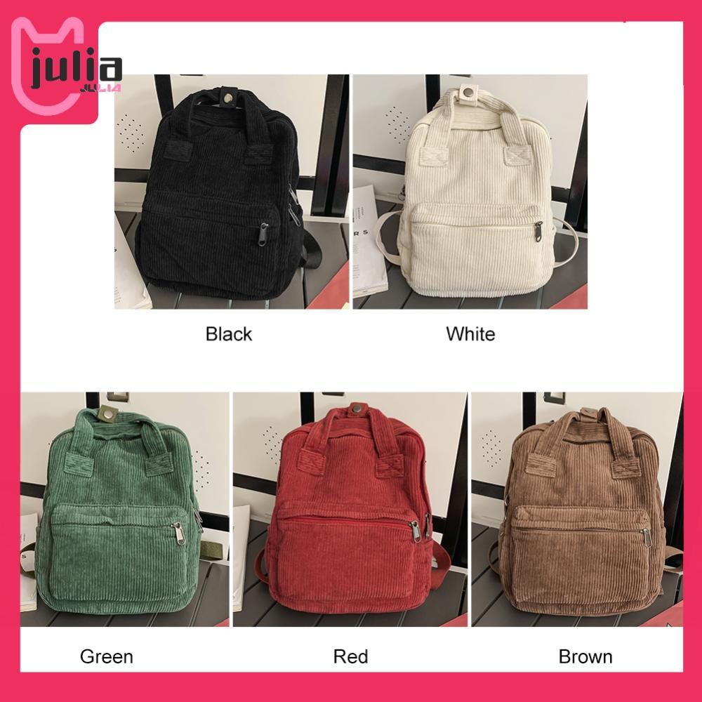 [Julia1.th] กระเป๋าถือผู้หญิงทุกวันสีทึบ Casual Knapsack Corduroy สําหรับสาววัยรุ่นเด็ก