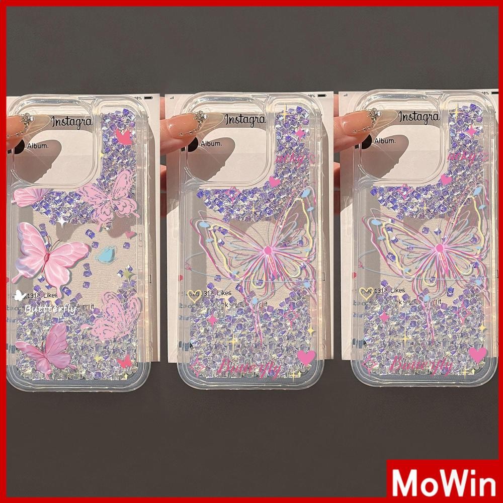 Movin - เคสใส TPU นิ่มแบบมีทรายดูดเพชรเหลวสำหรับ iPhone 16 Pro Max iPhone 13 11 ผีเสื้อแสนสวยน่ารัก เข้ากันได้กับ iPhone 15 Pro max 14 13 12 11 Pro max XR XS 7 8Plus