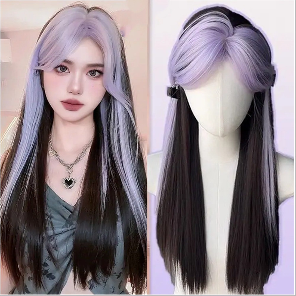 ย2เค วิกผมสําหรับผู้หญิงผมยาวตรงวิกผมสีม่วงสีดําวิกผมคอสเพลย์วิกผมแฟชั่นสังเคราะห์เส้นใยอุณหภูมิสูงวิกผม