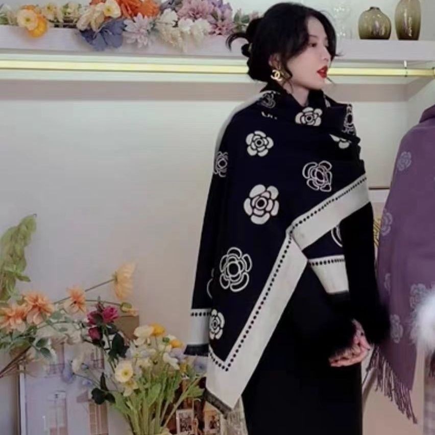 ผ้าพันคอผู้หญิงฤดูหนาวนุ่มลายสก๊อตหนา Warm All-Match ผ้าคลุมไหล่ด้านนอก Dual-ใช้ Preppy สไตล์ Bib