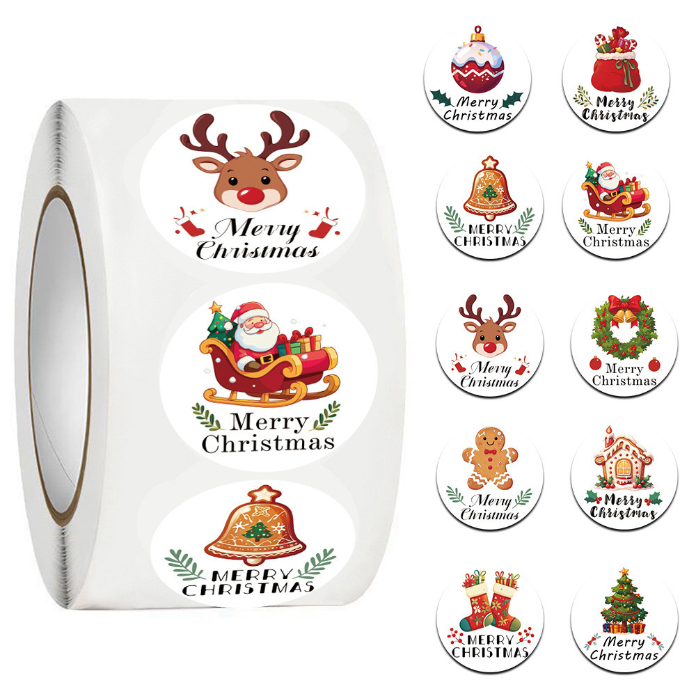 500 ชิ้น 10 ภาพ White Merry Christmas Stickers Roll/Stickers Tape
