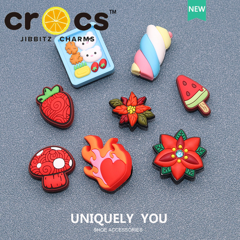 Jibbitz crocs charms รองเท้าหัวเข็มขัดรูอุปกรณ์เสริมรองเท้าการ์ตูนอาหารดอกไม้ผลไม้เปลวไฟรองเท้าแฟชั่นอุปกรณ์เสริม