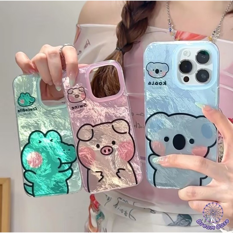 การ์ตูนโคอาล่าหมูน่ารักคู่รักคลื่นน้ำอ่อน เคส IPhone XR 16 11 13 15 14 12 Pro Max 7Plus 16 15 6s 8 6 14 Plus X XS Max SE