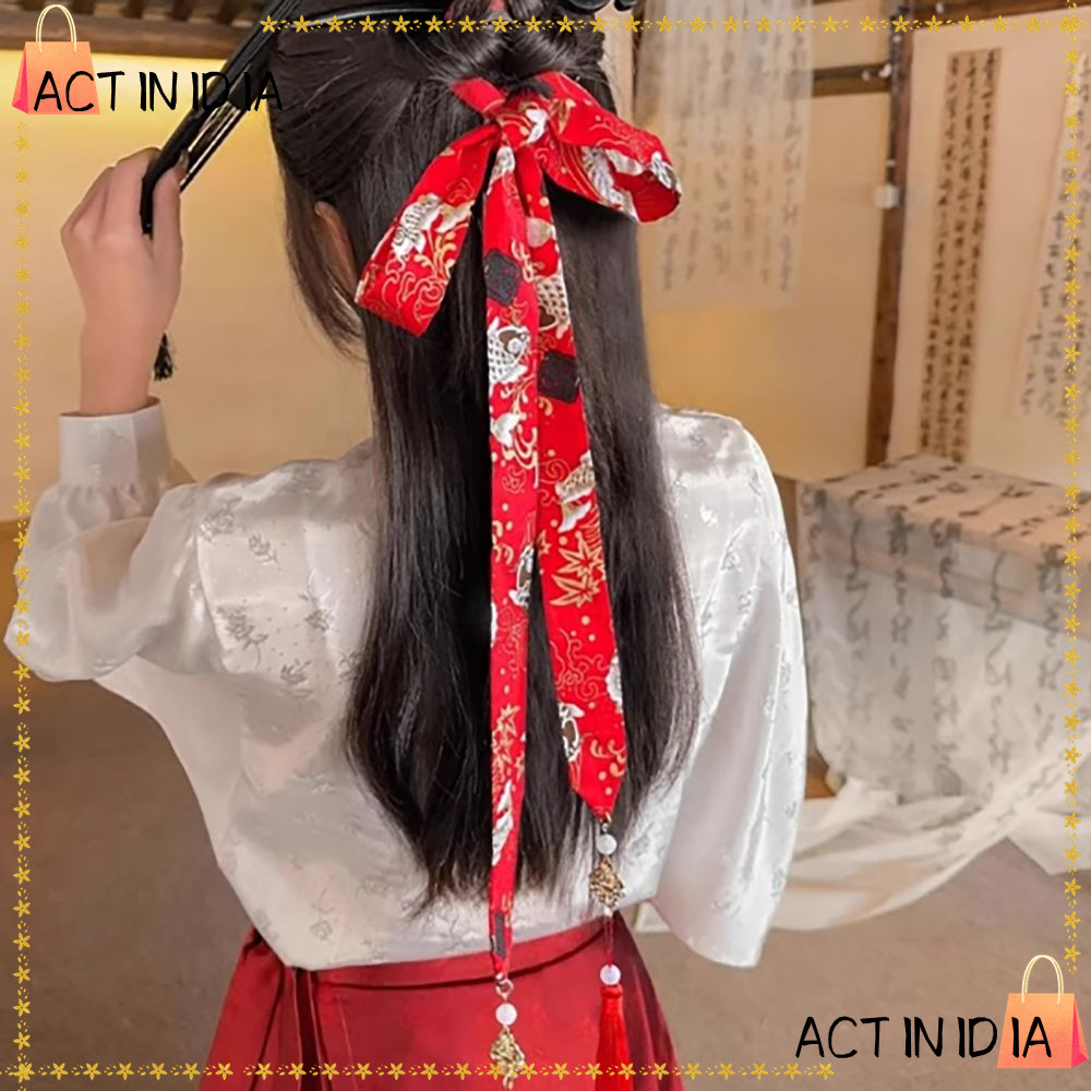 แอคตินีเดีย สายรัดผมยาว, พู่ เครื่องประดับผมสไตล์จีน, ผ้าโพกศีรษะย้อนยุคโบว์เครื่องประดับผมสายรัดหัวจีน ฮันฟู