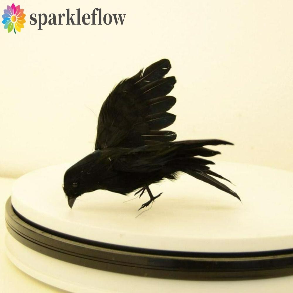 Sparkleflow ปลอม Crow ประดิษฐ์ Black Bird Deter Miniatures สําหรับบ้านสวน DIY รูปปั้นอีกา