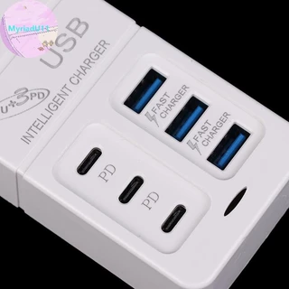 Myriadu 1PC US Plug 6 พอร์ต Multiport USB Charger 35W PD Type-C โทรศัพท์มือถือ Fast Charge Wall Chargers TypeC USB Hub อะแดปเตอร์ TH