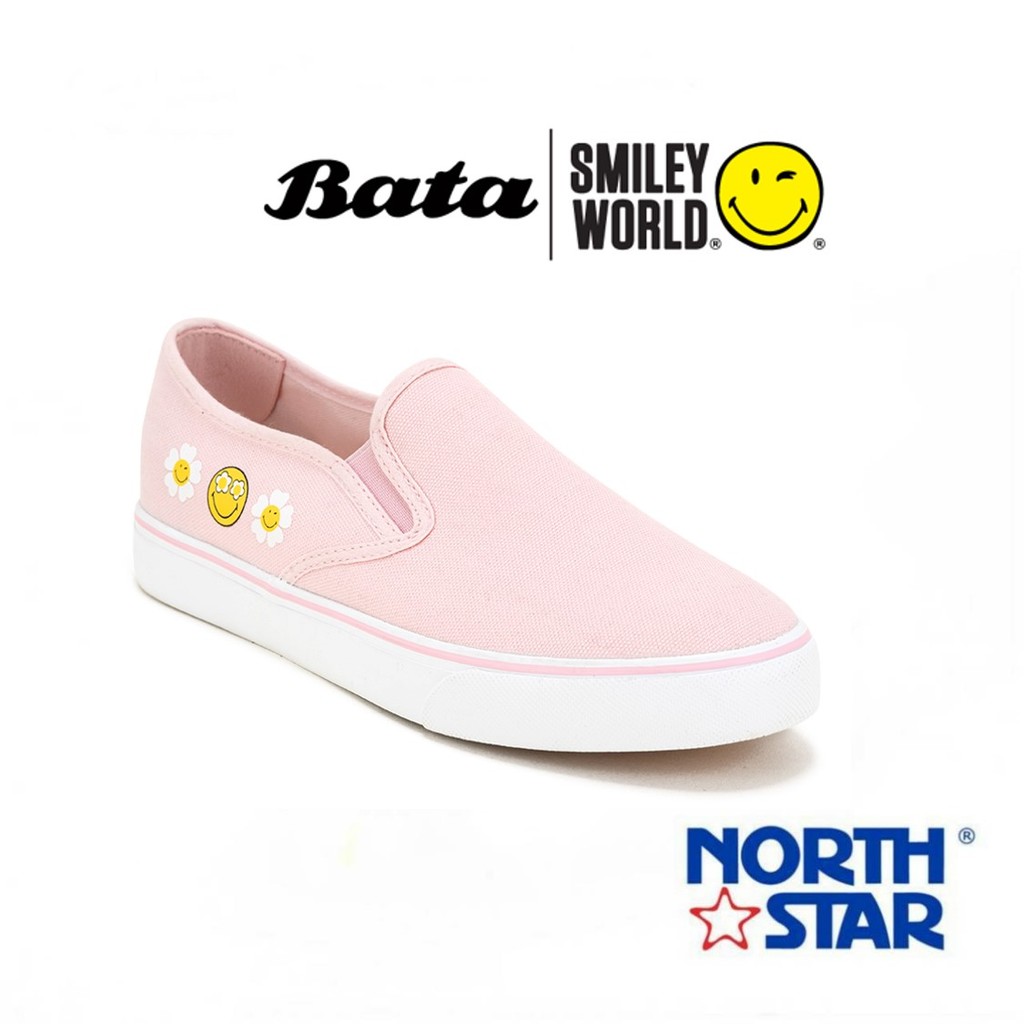 Bata บาจา By North Star SMILEY รองเท้าผ้าใบสลิปออน แบบสวม สีสดใส สำหรับเด็กผู้หญิง สีชมพู 4595966