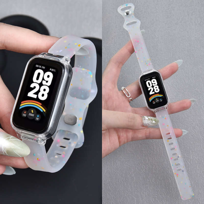 แฟชั่นสายซิลิโคนใสสําหรับ Redmi Smart Band 3 สร้อยข้อมือสายรัดข้อมือ Xiaomi Mi Band 9 Active Smart Band 9 Active Watchband เปลี่ยนเข็มขัด