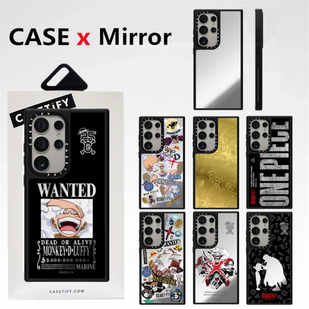SAMSUNG Casetifg One Piece 25th Luffyคุณภาพสูงกระจกเคสโทรศัพท์พร้อมกล่องสําหรับSamsung Galaxy S25 S23 S24 Ultraกันกระแทกป้องกันด้านข้างตัวอักษรแกะสลักปลอกซิลิโคนPCคลุมทั้งหมด