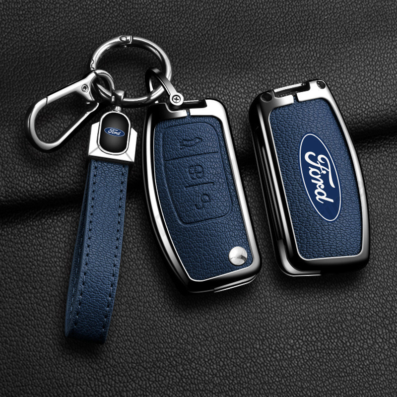 สังกะสีอัลลอยด์ Goatskin ของแท้หนังฝาครอบพวงกุญแจสําหรับ Ford Territory Fiesta Focus 2 Ecosport Kuga Escape Falcon B-Max C-Max Eco Sport Galaxy