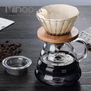 Household Glass Hand Coffee Maker Coffee Dripper Pot Set Wooden bracket Coffee Filter