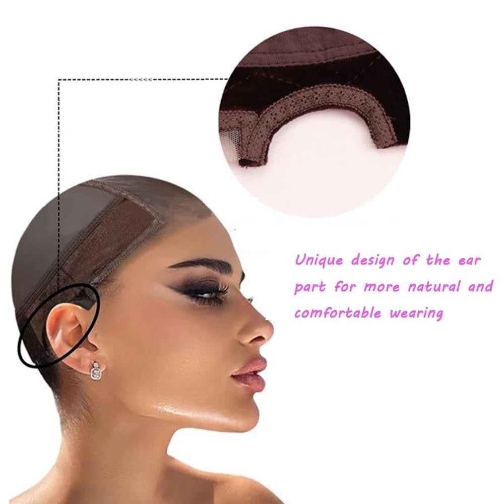 Rangejuce ที่วางวิกผม, พร้อมแถบจับ U Part Ventilating หมวกวิกผม, กันลื่นยืดหยุ่น 4*5 ลูกไม้โปร่งใสหมวกวิกผมวิกผมไร้กาว - รูปที่ 5