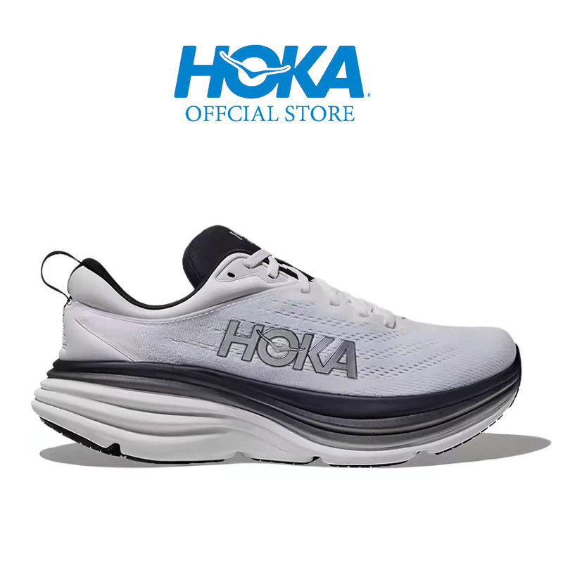 HOKA ONE ONE Bondi 8 ผู้ชายและผู้หญิง B8 รองเท้าวิ่งกันกระแทกน้ำหนักเบารองเท้าผ้าใบสีดำและสีขาว
