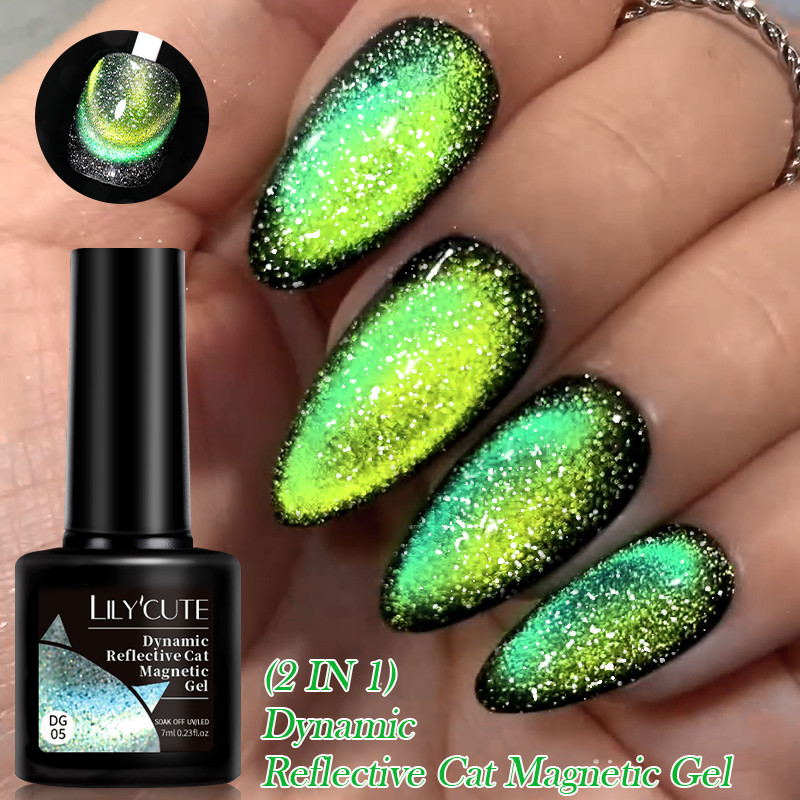Ur SUGAR สีเขียวสะท้อนแสง Cat Eyes เล็บเจลแม่เหล็ก Shining Sparkling Glitter Double Light Effect เล็บเจลเคลือบเงา