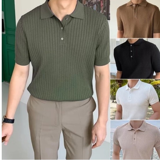 【7 สี M-3XL】เสื้อโปโล คอปก แขนสั้น ติดกระดุม เข้ารูป ระบายอากาศได้ดี ลําลอง สไตล์เรียบง่าย สําหรับผู้ชาย ลายขวาง เกาหลี เสื้อโปโล เหมาะกับฤดูร้อน