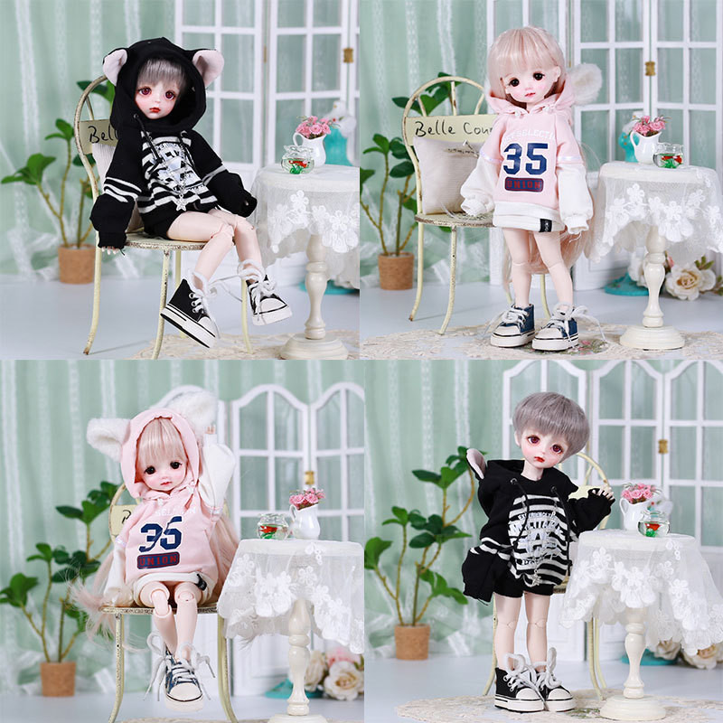 เสื้อผ้าตุ๊กตา บีเจดี 30 ซม. เสื้อกันหนาวมีฮู้ดและกางเกงขาสั้นกระโปรงสั้นชุดสองชิ้นของเล่นตุ๊กตาอุปกรณ์เสริม