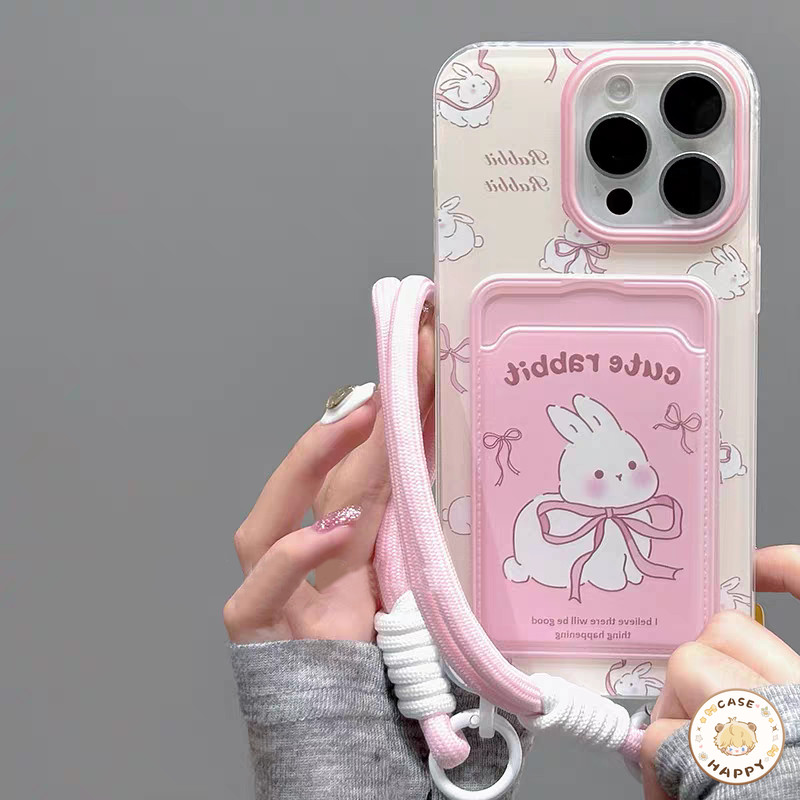 แฟชั่นกระต่ายที่น่ารักการ์ตูนโบกบอน กระเป๋าสล็อตการ์ เคสIPhone 16 15 11 13 14 12 Pro Max XS X XR Max 15 7 8 Plus SE 2020
