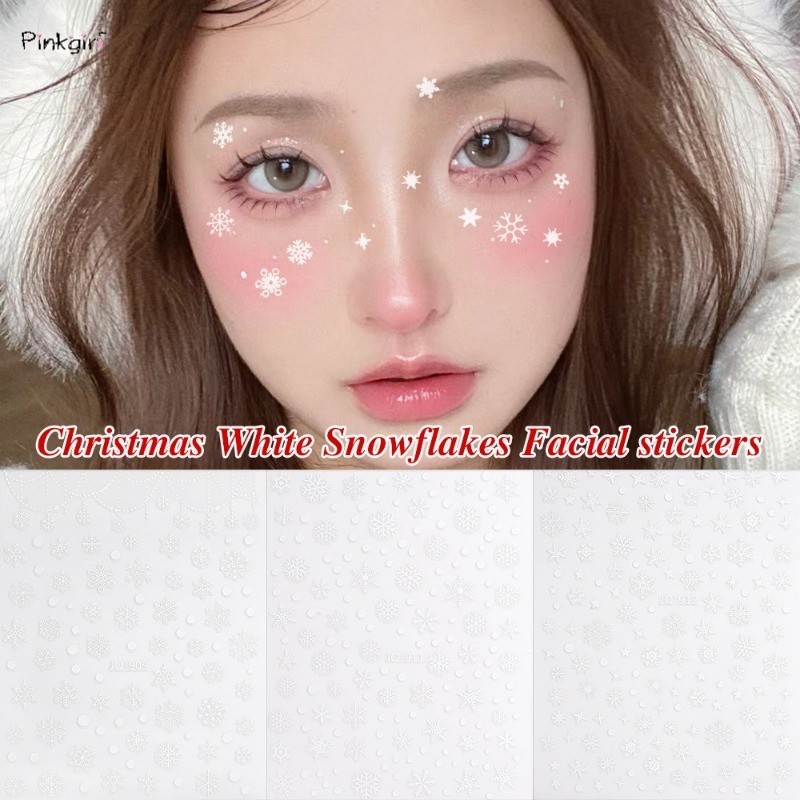 คริสต์มาสเกล็ดหิมะสีขาว Face Eye Shining สติกเกอร์ Self-Adhesive ชั่วคราว Tattoo Dance Party แต่งหน้าสติกเกอร์เล็บ Body ตกแต่ง