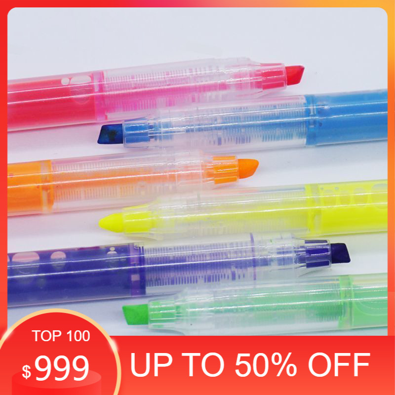 6 สี ปากกาไฮไลท์ ปากกาเน้นข้อความความจุขนาดใหญ่ ปากกาเน้นข้อความ มีให้เลือก DIY วาดรูป ตกแต่งการ์ด ทำบันทึก