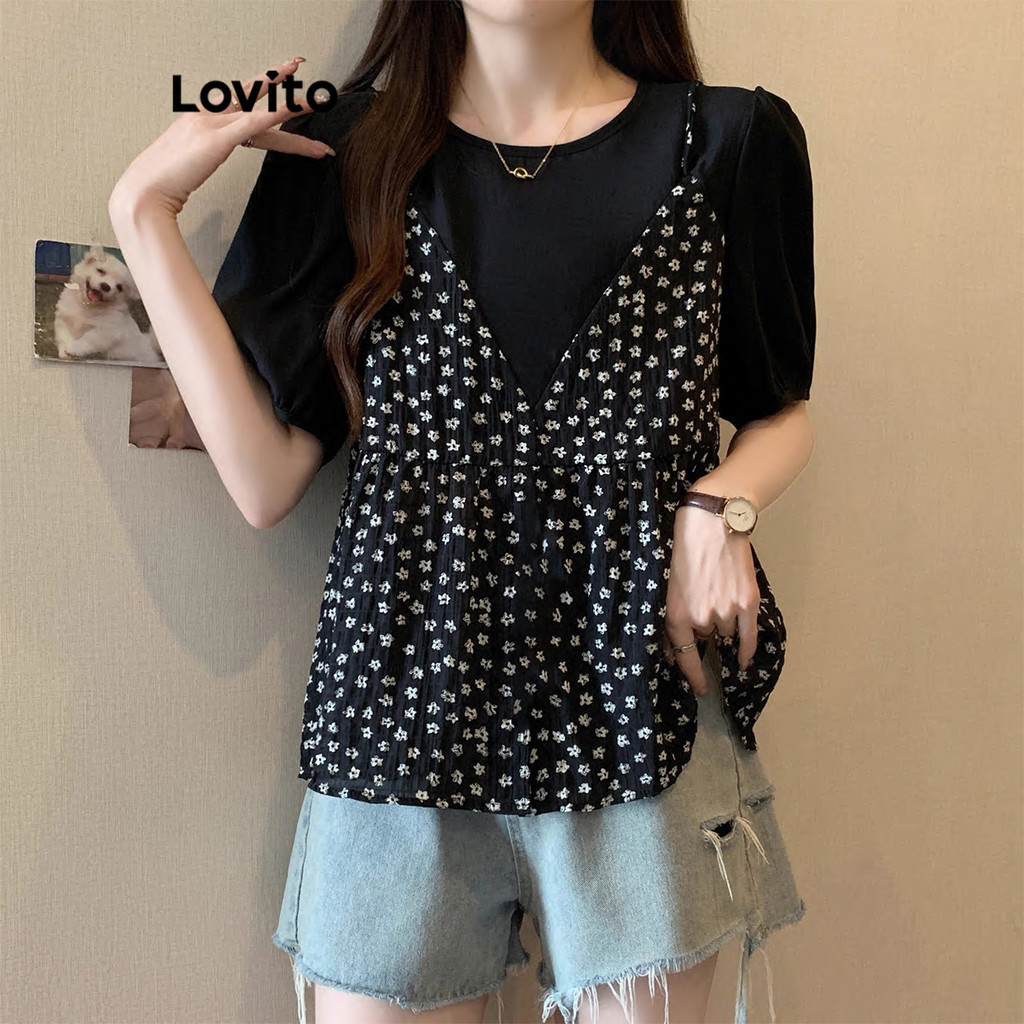 Lovito ลายจุดปลอม 2 ในรูปแบบเสื้อสำหรับผู้หญิง LNE72829