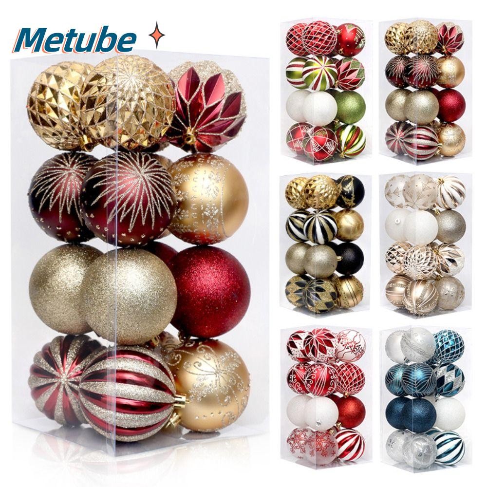 Metube 16 ชิ้นทาสีคริสต์มาส Ball, Xmas แขวนจี้ 8 ซม.Christma ต้นไม้แขวน Ball, DIY ของขวัญที่มีสีสันเครื่องประดับต้นคริสต์มาส Glitter Christmas Tree Ball Party Supplies