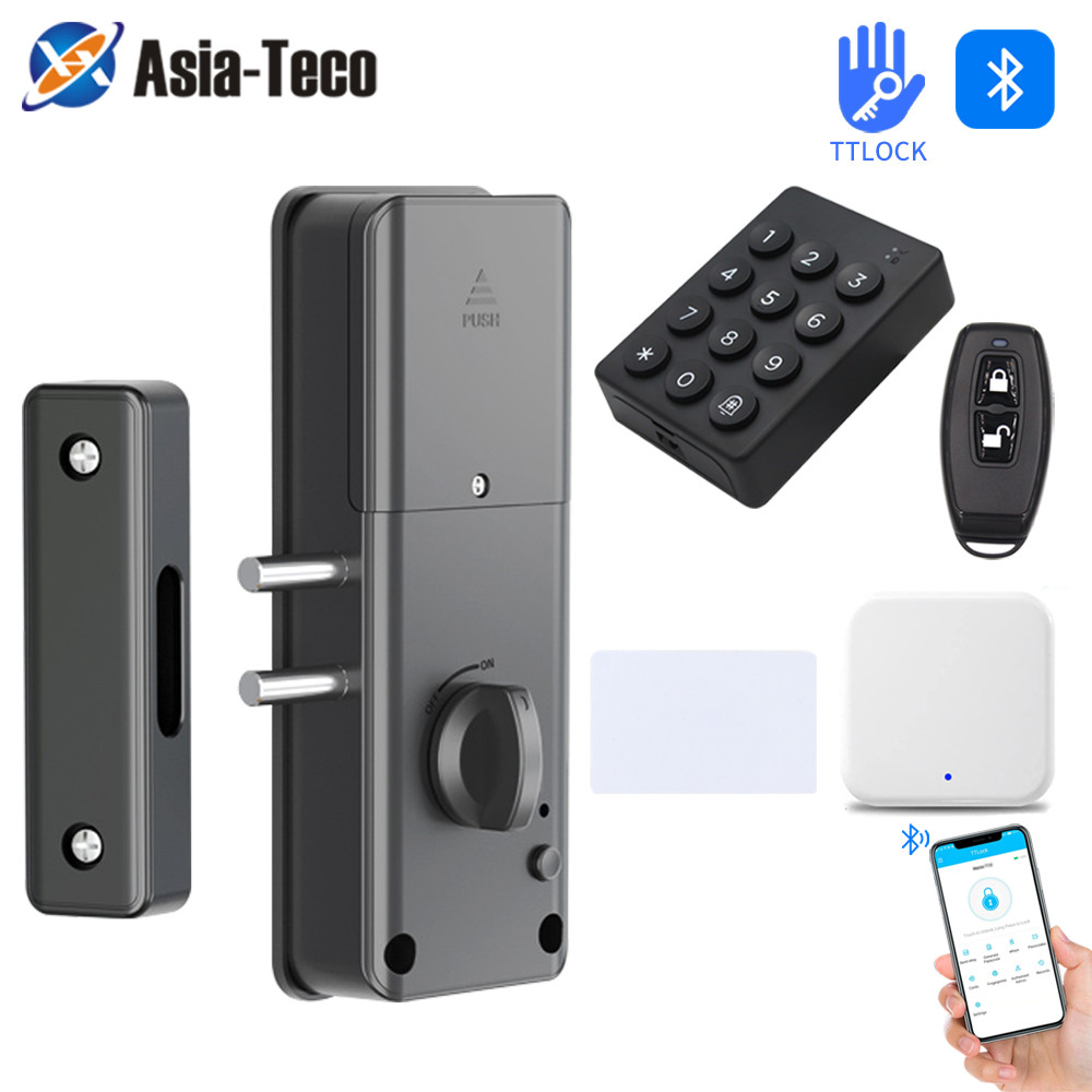 TTLOCK สมาร์ทล็อค APP ชุดปุ่มกดแบบไร้กุญแจพร้อมรีโมทคอนโทรลปลดล็อคสลักเกลียวไฟฟ้าที่มองไม่เห็นประตูไม้ปกปิดชุดล็อคมอเตอร์