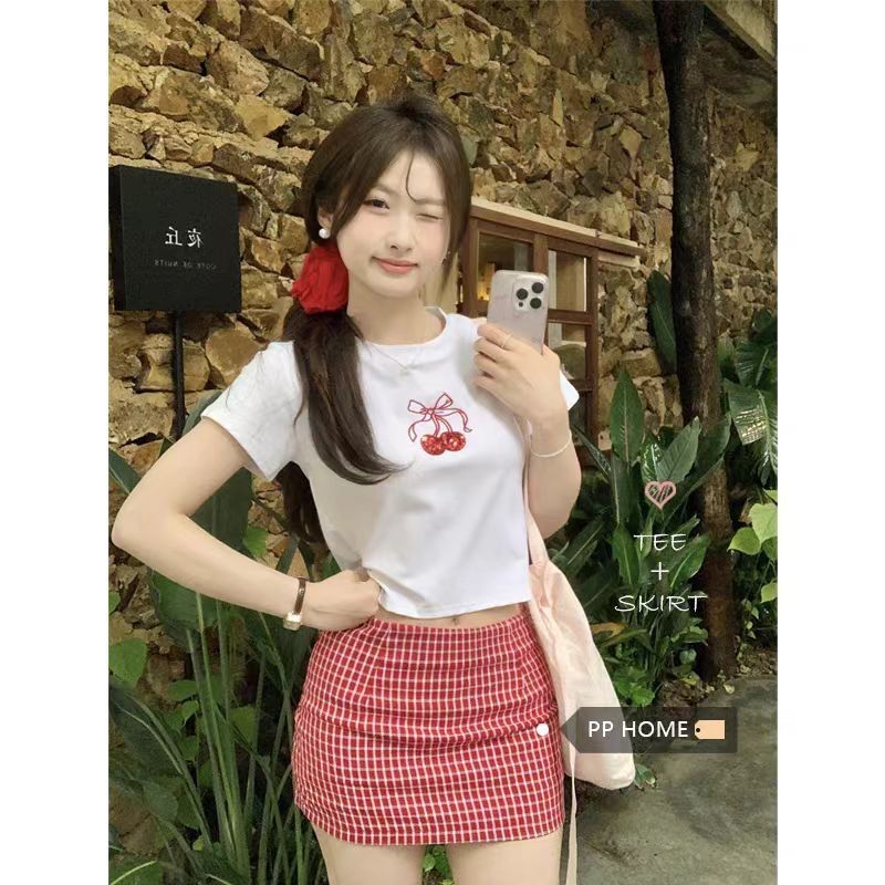 (จัดส่งตลอด 24 ชั่วโมง）Angle Official เสื้อครอป แขนสั้น baby tee เค้ก พิมพ์ลายตัวอักษร สําหรับผู้หญิง - รูปที่ 6